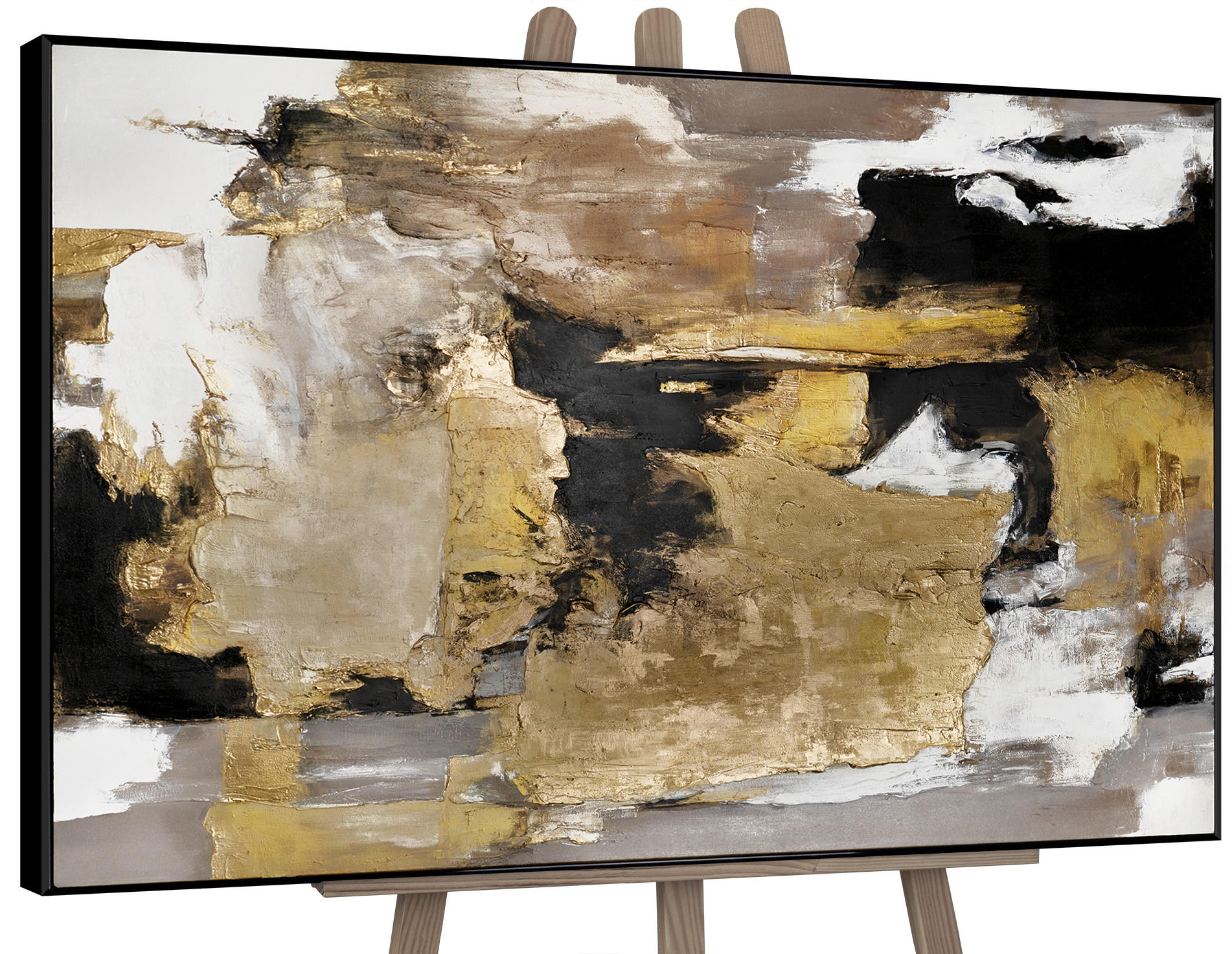 GEMÄLDE Goldene Fragmente II Schattenfugenrahmen Schwarz 140x100 cm - Schwarz, Holz (140/100cm) - YS-art gallery