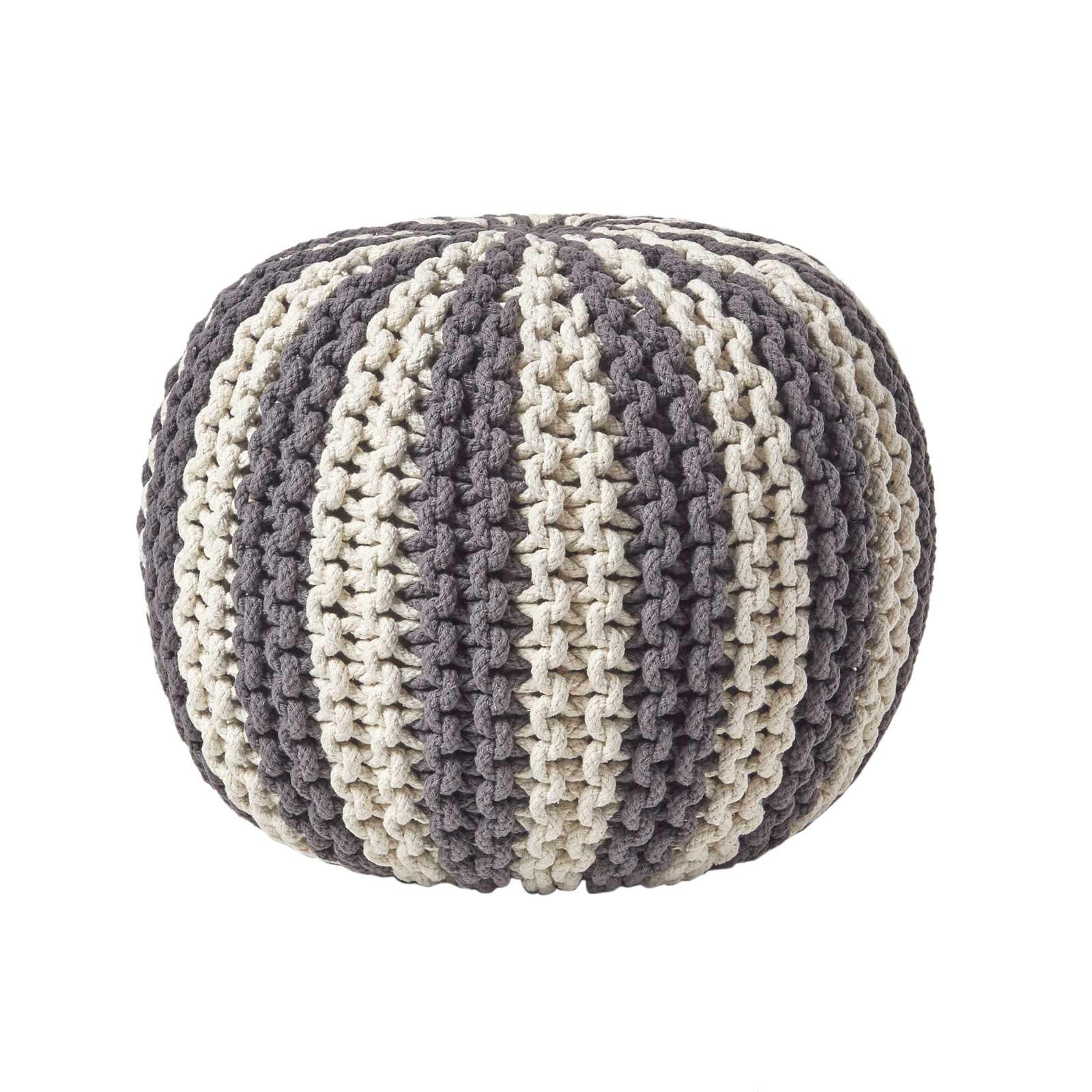 STRICKPOUF rund, grau-creme gestreift, 40/40/35 cm - Grau, Textil (40/35/40cm) - Homescapes