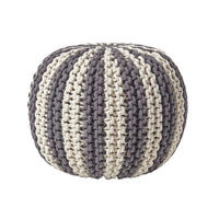 STRICKPOUF rund, grau-creme gestreift, 40/40/35 cm - Grau, Textil (40/35/40cm) - Homescapes