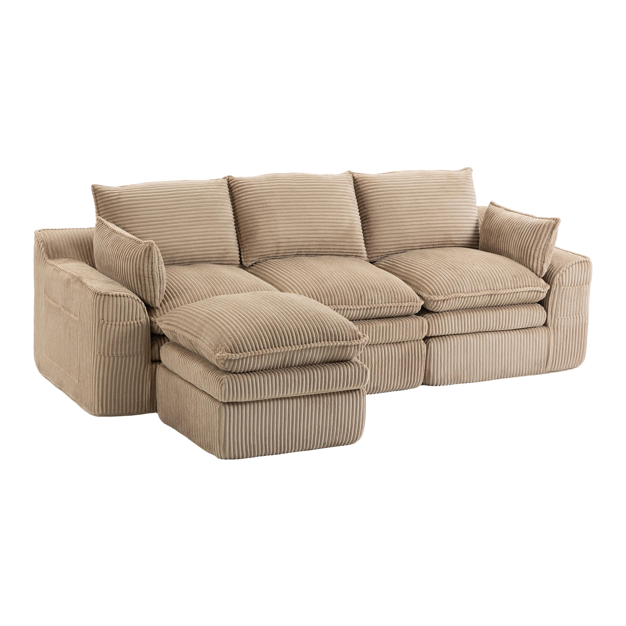 SOFA modular 3-Sitzer mit Hocker 263 x 167 cm Cord Khaki - Cappuccino, Textil (167/263cm) - IVMEU