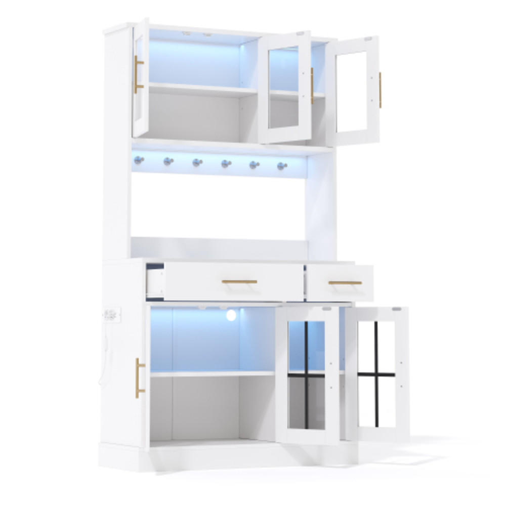 KÜCHENHOCHSCHRANK weiß aus MDF mit App-LED-Beleuchtung und ESG-Glastüren 100×40×180 cm - Weiß, Holzwerkstoff (100/180/40cm) - Luhomfu