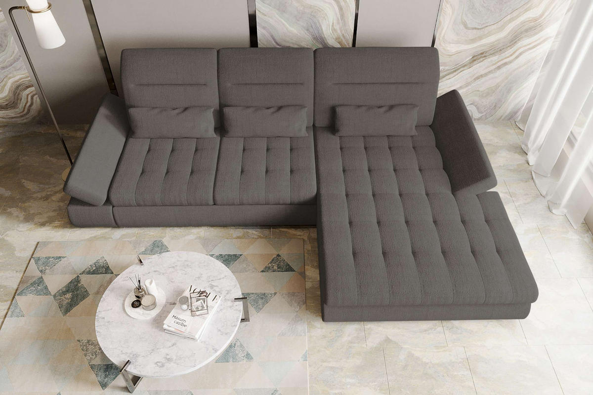 ECKSOFA Toscana Plus Velours inkl. Schlaffunktion - Grau, Textil (300/179cm) - 99rooms
