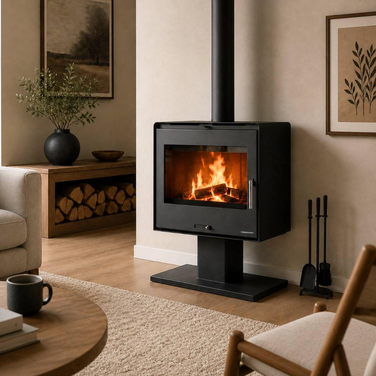 KAMINOFEN Holzofen Wohnzimmer Holzkamin 10 kW 5070 Holz Ofen Kamin Heizofen Holz - Schwarz, Metall (70.4/90/38cm) - DanDiBo