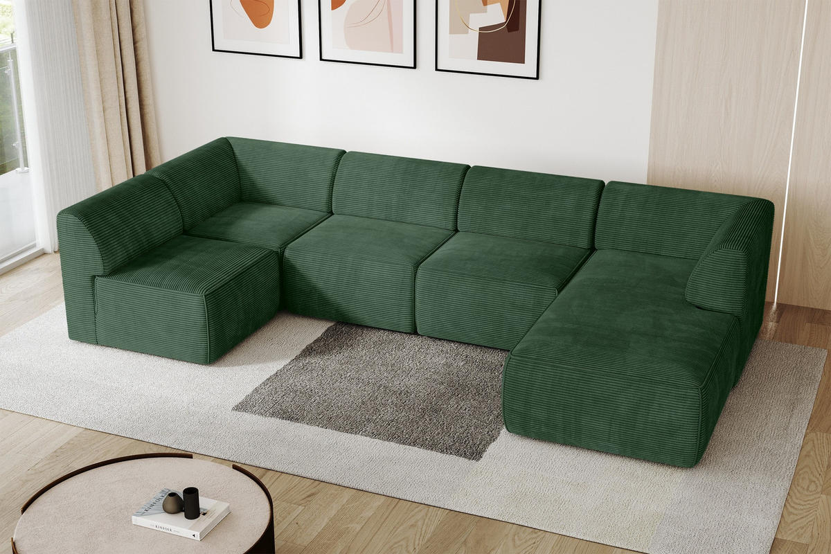 WOHNLANDSCHAFT Ottomane Rechts MOVA 345x180x78 Grün Cord - Waldgrün/Schwarz, Holzwerkstoff/Kunststoff (345/78/180cm) - ALTDECOR