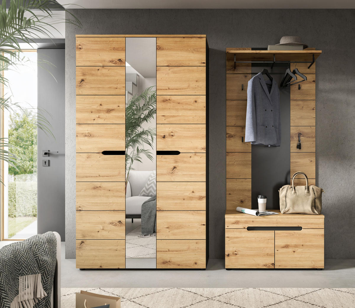 GARDEROBEN-SET Canu Artisan 200/37/190 cm - Grau, Holzwerkstoff (200/190/37cm) - Xonox