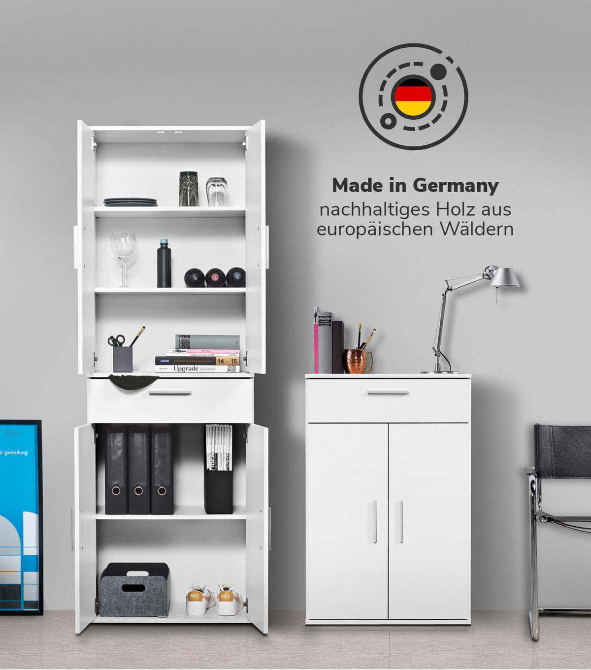 MEHRZWECKSCHRANK SET Der Allzweckwaffe - Anthrazit/Schwarz, Holzwerkstoff (60/180/34cm) - Mokebo