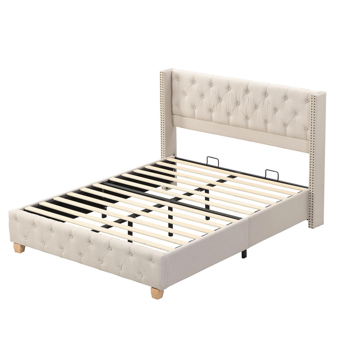 POLSTERBETT 160/200 cm in Beige aus Leinen mit Knopfheftung - Beige, Textil (160/200cm) - Flora Grace