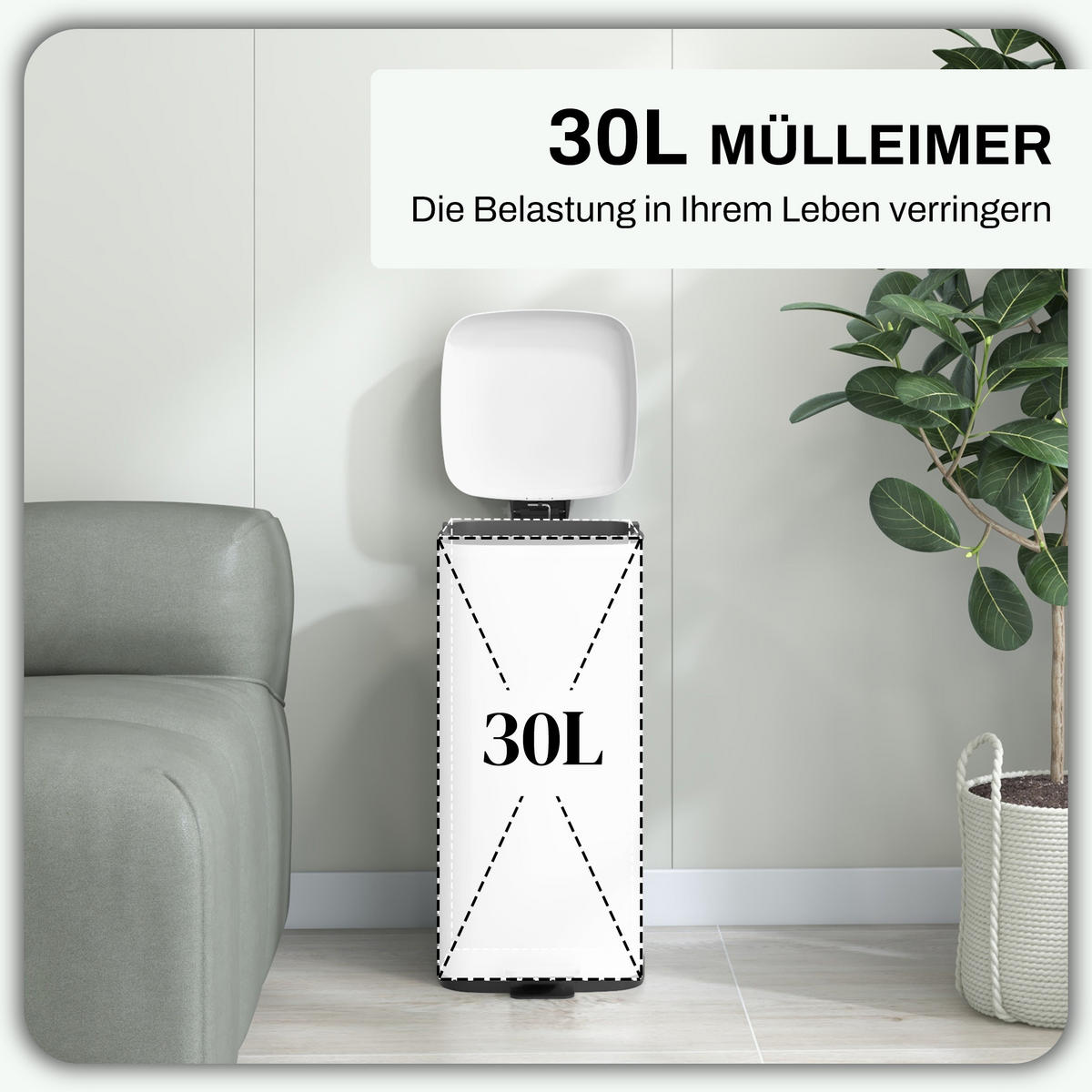 MÜLLEIMER 30L - Weiß, Metall (35/63.5/28cm) - HOMCOM