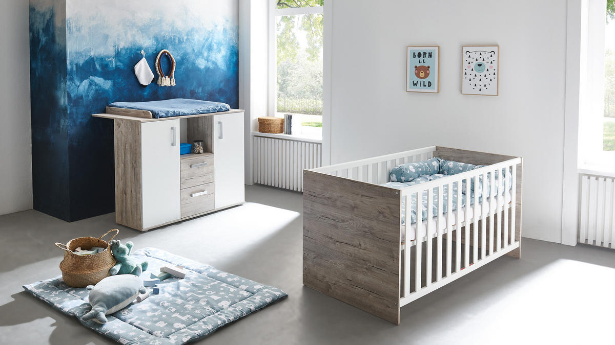 BABYZIMMER SET Bente 2-tlg. - Eichefarben/Silberfarben, Holz/Holzwerkstoff (1/1/1cm) - arthur berndt