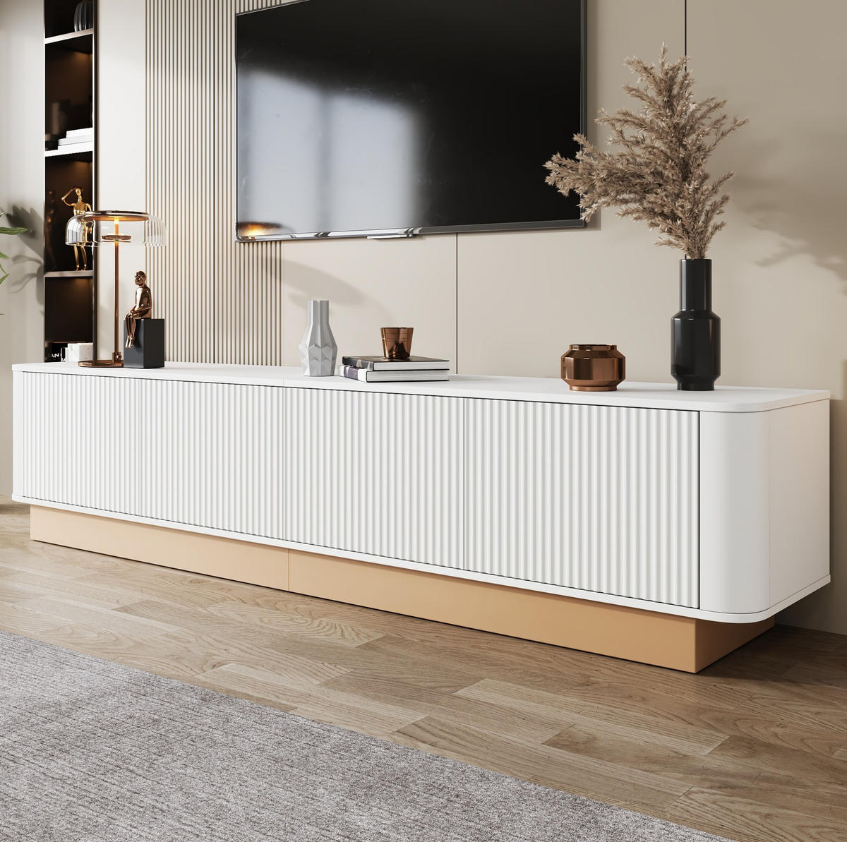 TV-LOWBOARD mit 4 Türen 200 x 40 cm MDF Weiß - Weiß, Holzwerkstoff (40/47.5/200cm) - Beauniv