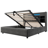 POLSTERBETT 140/190 cm Grau mit LED-Beleuchtung und Stauraum-Kopfteil - Grau, Textil (140/190cm) - Oxeza