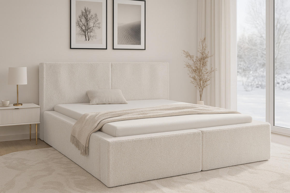 POLSTERBETT BERNO 200/200 in Boucle Creme - Creme, Holz/Holzwerkstoff (200/200cm) - Deine Möbel 24