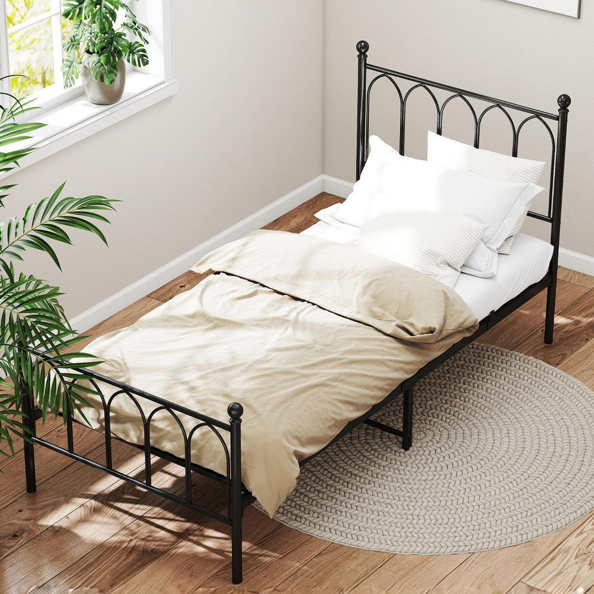 EINZELBETT 90/200 cm Schwarz Bettgestell aus Metall - Schwarz, Metall (90/200cm) - OKWISH