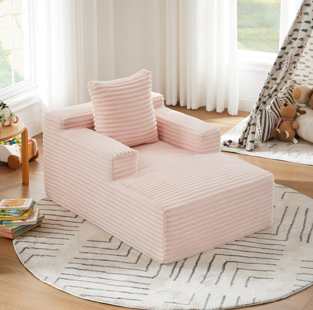 CHAISLONGUE SOFA aus Cord Pink ohne Aufbau - Pink, Kunststoff (81.03/49.78/116.84cm) - Meubliv