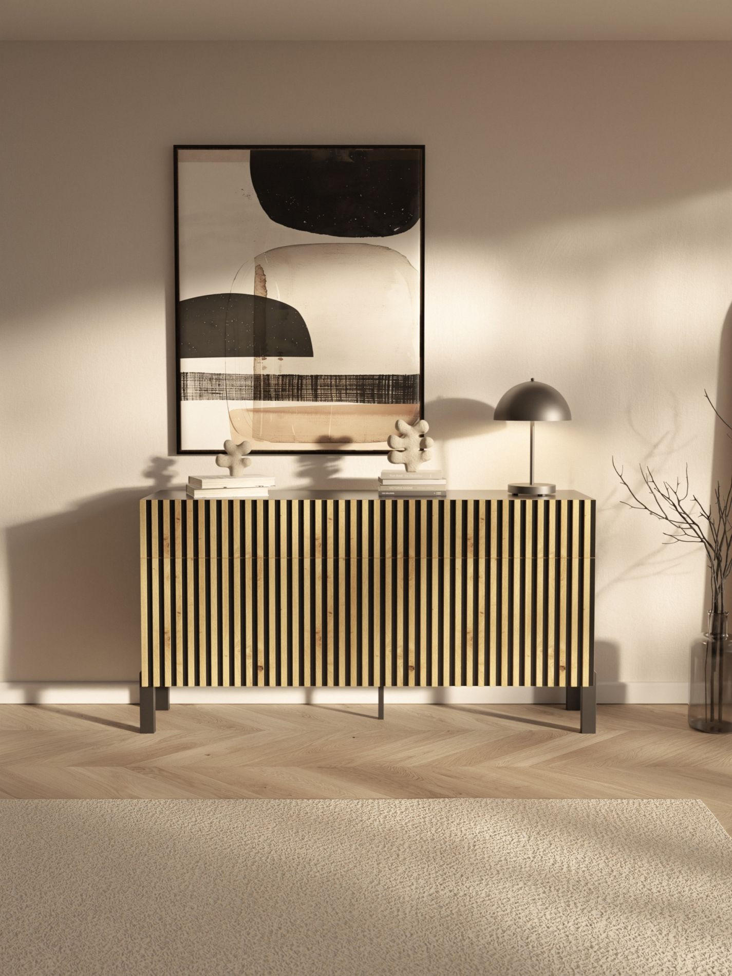 Thumbnail - Selsey Sideboard, Schwarz, Holzwerkstoff, 6 Fächer, 3 Schubladen, Rechteckig, 154x80.4x34 cm, Wohnzimmer, Kommoden & Sid...