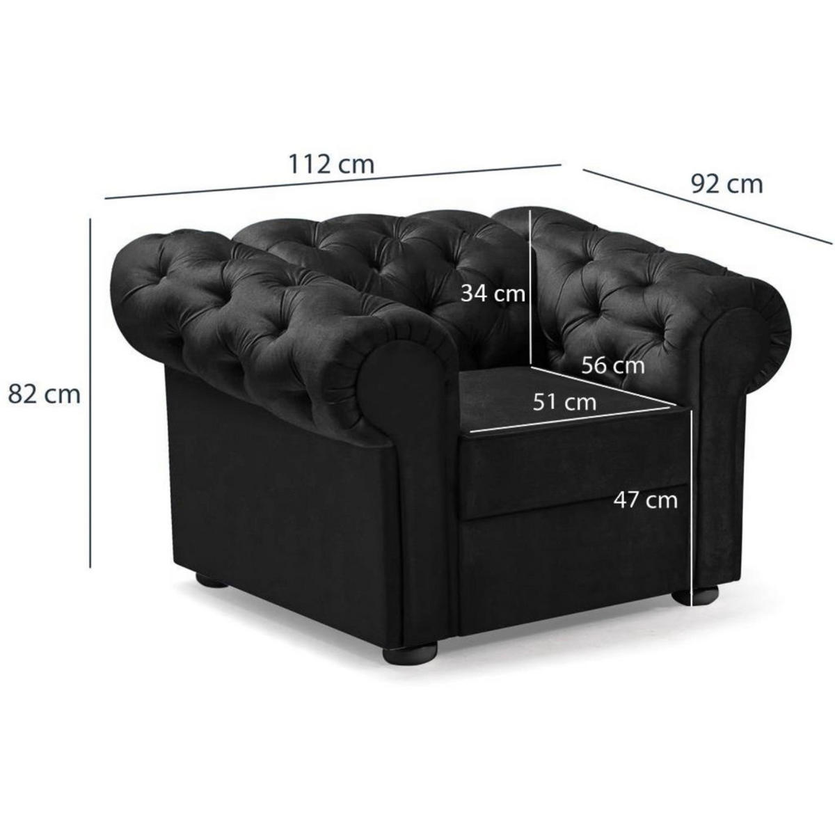 CHESTERFIELD-SESSEL Chester, Schwarz - Wengefarben/Schwarz, Textil (112/82/92cm) - Beautysofa