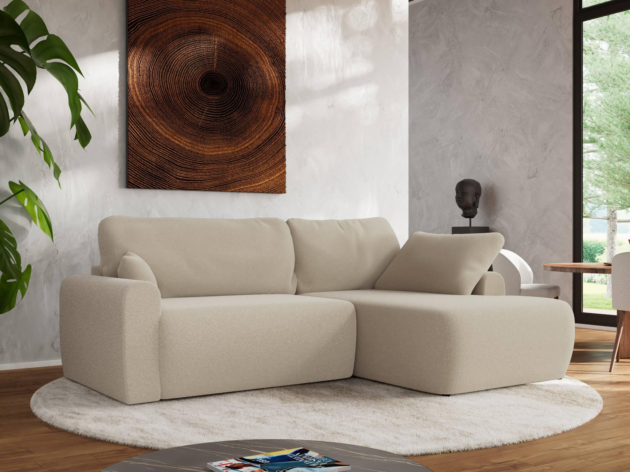 ECKSCHLAFSOFA CUBO L Beige Boucle - rechts - Beige/Schwarz, Kunststoff/Textil (187/273cm) - MKS