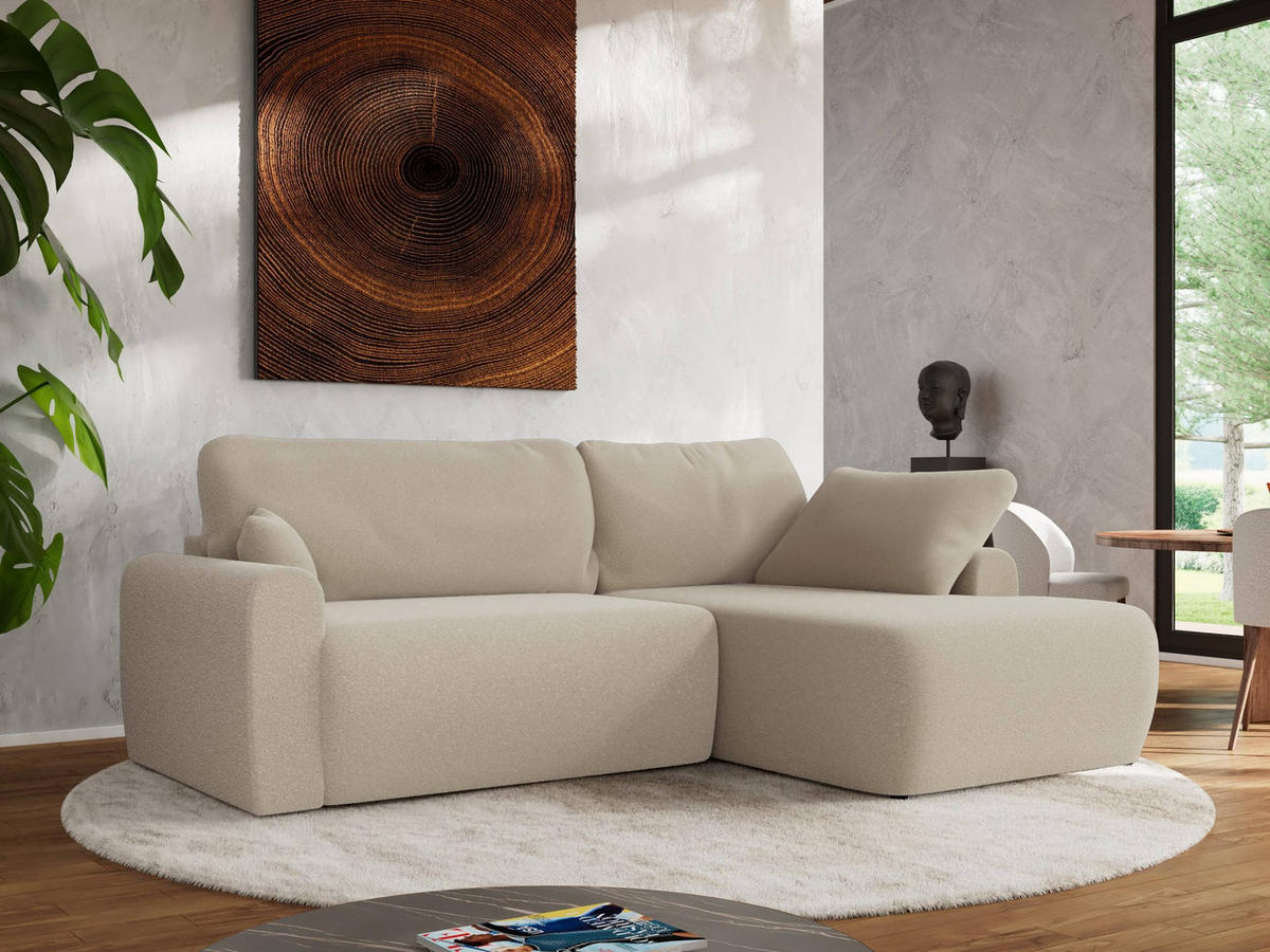 ECKSCHLAFSOFA CUBO L Beige Boucle - rechts - Beige/Schwarz, Kunststoff/Textil (187/273cm) - MKS