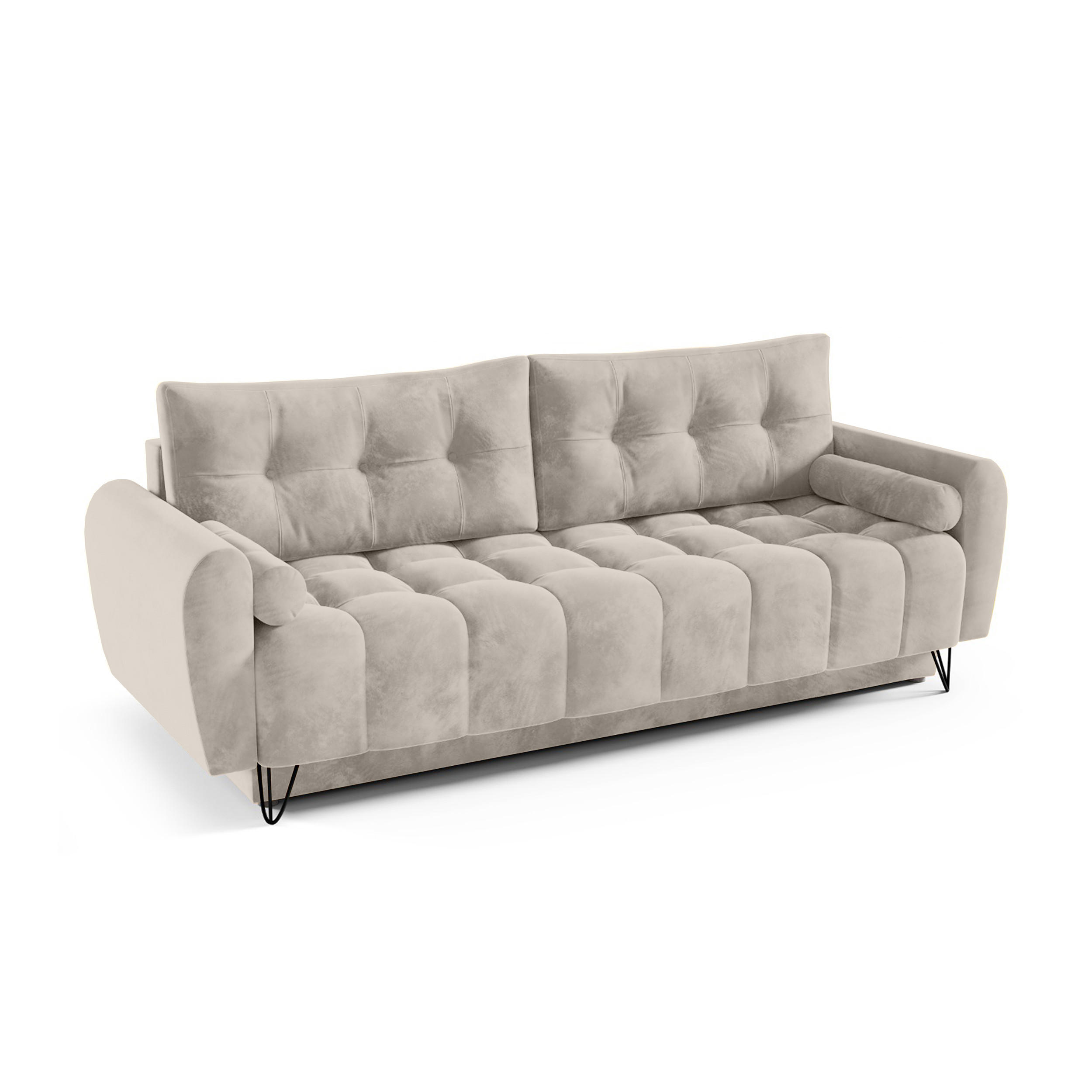 SCHLAFSOFA Malaga 3-Sitzer, Beige - Beige/Schwarz, Textil (223/93/100cm) - Beautysofa
