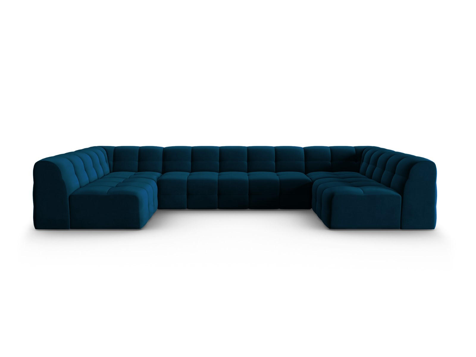 PANORAMASOFA Kendal aus Samt marineblau 7 Sitzplätze - Blau, Textil (203/79/372cm) - Micadoni