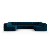 PANORAMASOFA Kendal aus Samt marineblau 7 Sitzplätze - Blau, Textil (203/79/372cm) - Micadoni