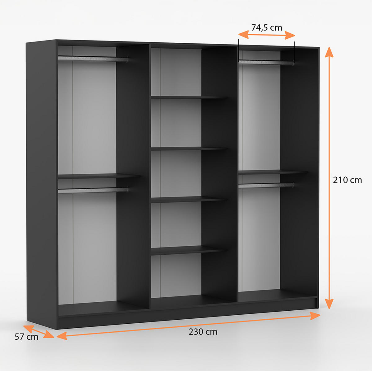 DREHTÜRENSCHRANK ROSA 6D 230/210/57 cm 6-türig Schwarz - Goldfarben/Schwarz, Holzwerkstoff/Metall (230/57/210cm) - imoebel24