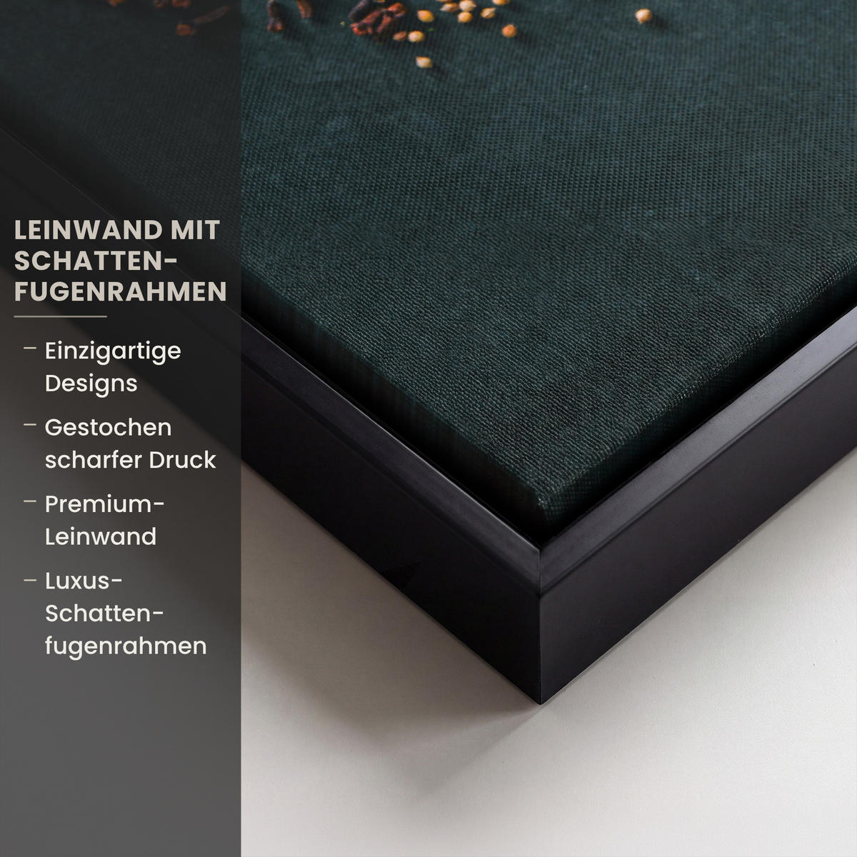LEINWAND Bilder mit Rahmen - Kräuter - Gewürze - Löffel - 100x70 - Currygelb, Textil (100/70cm) - MuchoWow