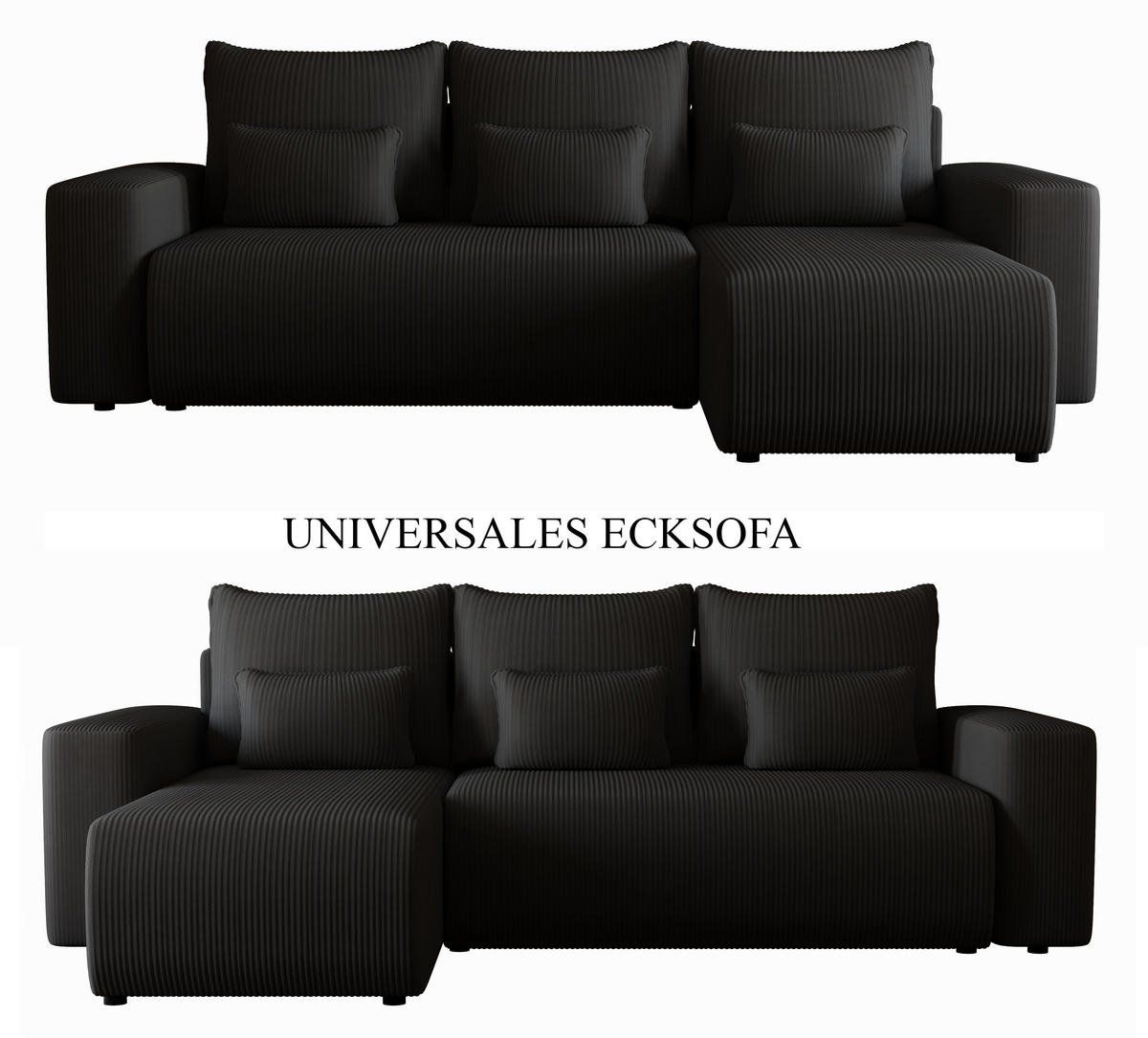 ECKSOFA Travis mit Bettkasten und Schlaffunktion, L-Form, Cord, Universal - Schwarz, Holzwerkstoff (248/148cm) - 4ALL HOME