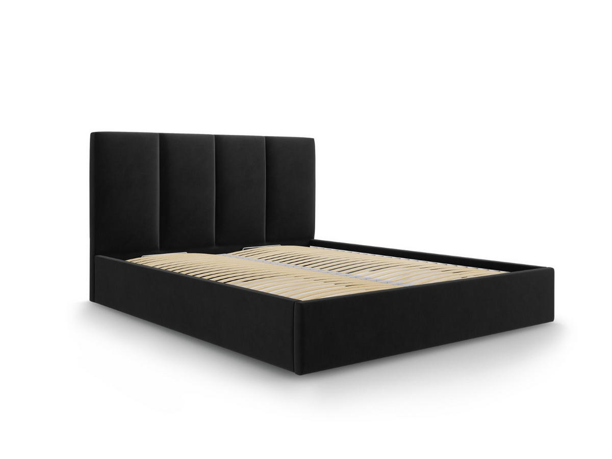 BETT mit Bettkasten und Kopfteil Pyla aus Samt schwarz 160x200cm - Schwarz, Textil (160/200cm) - Micadoni