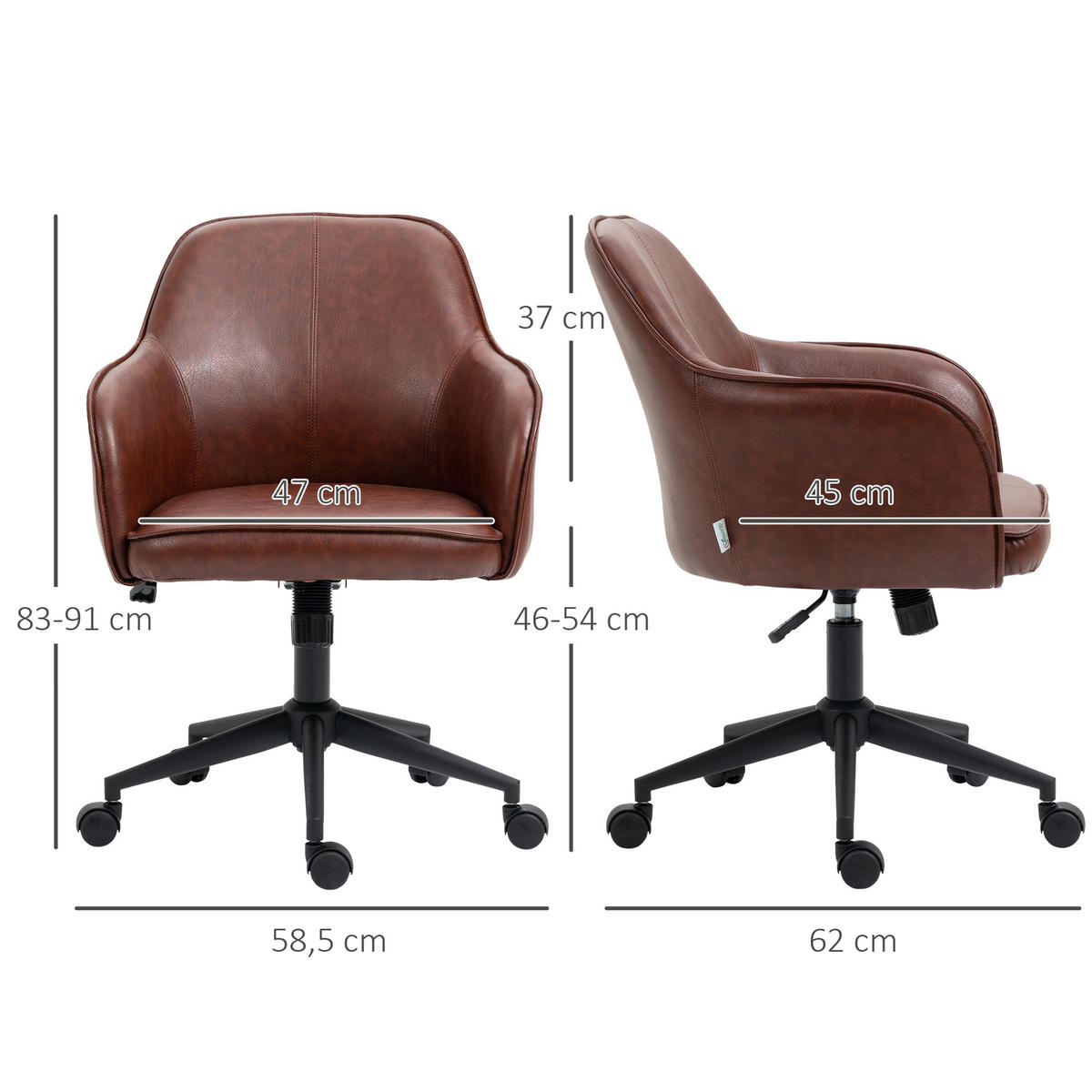 BÜROSTUHL mit Wippfunktion Höhenverstellbarer Schreibtischstuhl mit Rollen - Braun, Kunststoff (62/91/58.5cm) - Vinsetto