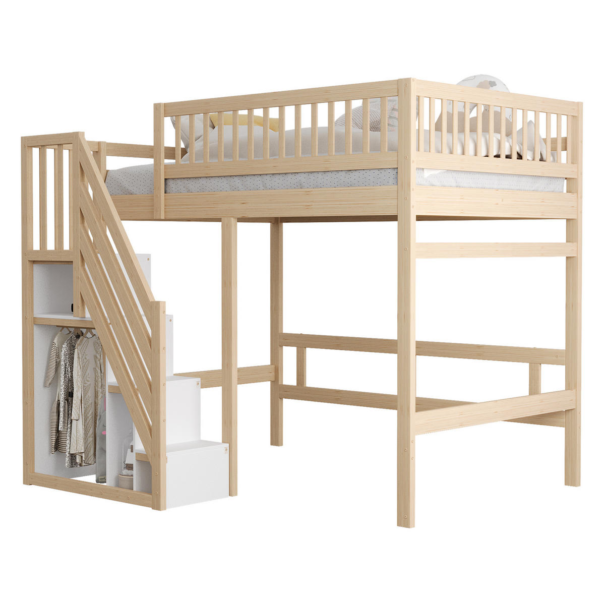 HOCHBETT 140/200 cm mit Stauschrank und Treppe - Naturfarben, Holz (140/200cm) - OKWISH