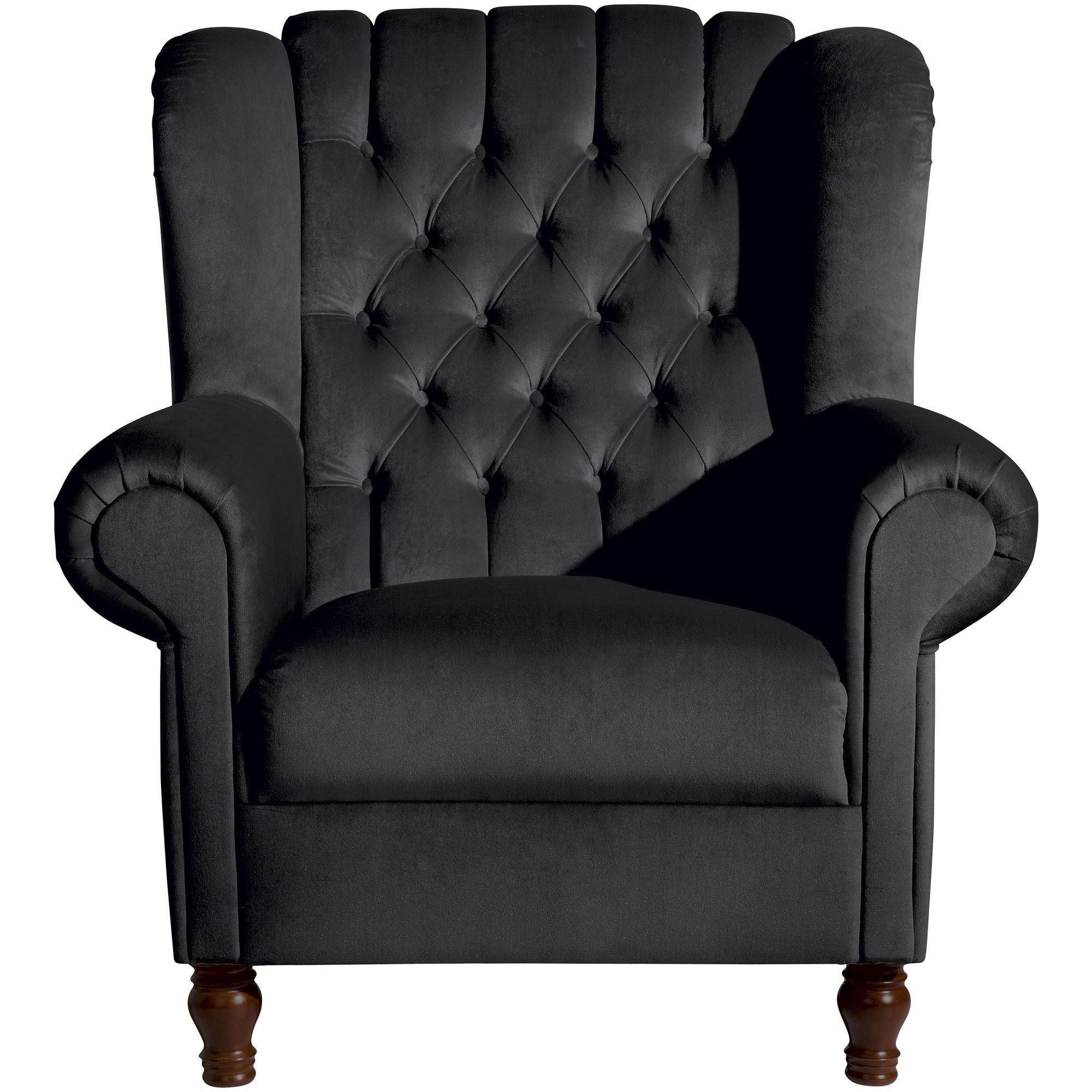 OHRENBACKENSESSEL Katreen Bezug Samtvelours Buche nussbaum dunkel / schwarz - Schwarz, Kunststoff (91/101/90cm) - 58aufmkessel