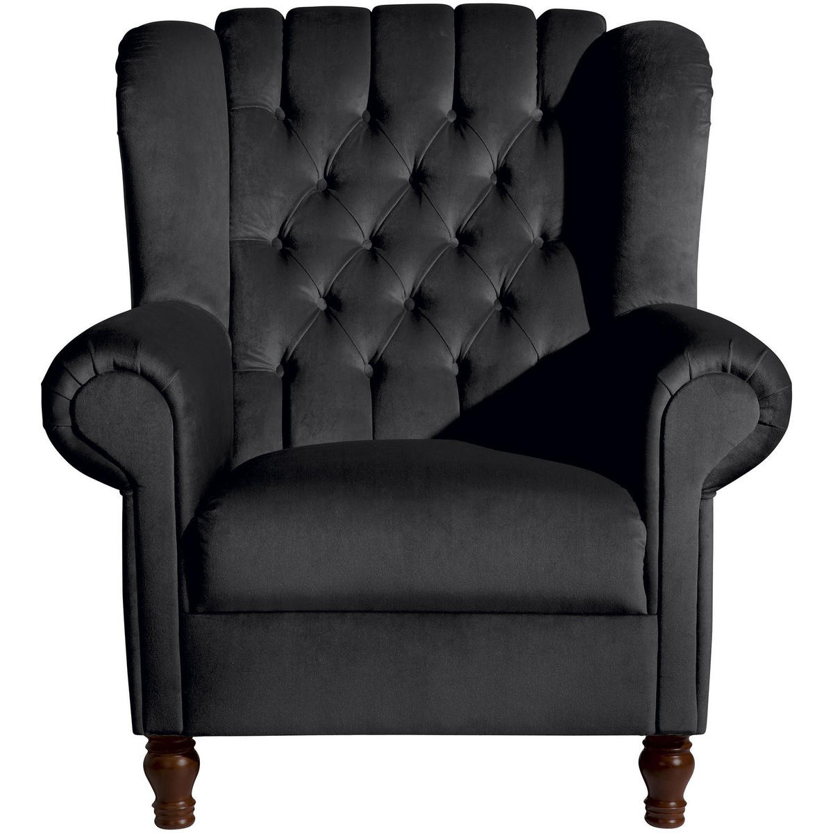 OHRENBACKENSESSEL Katreen Bezug Samtvelours Buche nussbaum dunkel / schwarz - Schwarz, Kunststoff (91/101/90cm) - 58aufmkessel