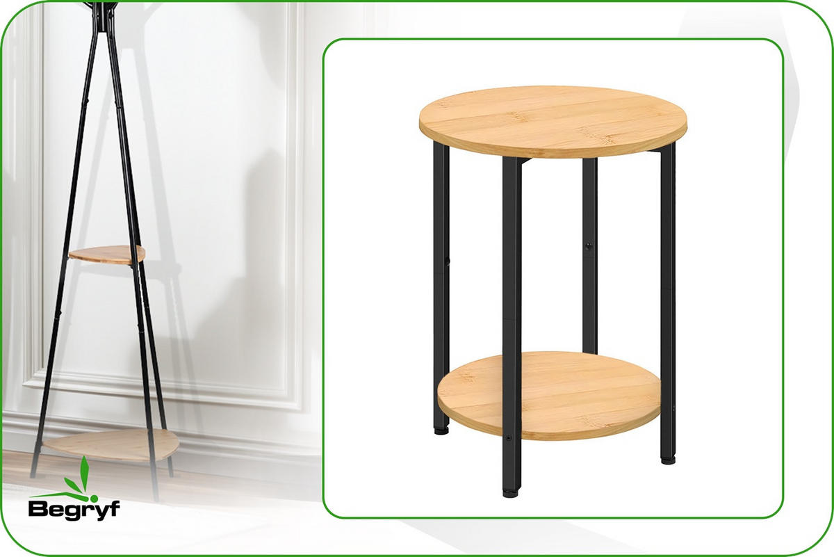 BEISTELLTISCH Bambus Metall Naturfarben Schwarz rund 45×62×40 cm - Schwarz/Naturfarben, Holzwerkstoff/Metall (45/45/62cm) - Begryf