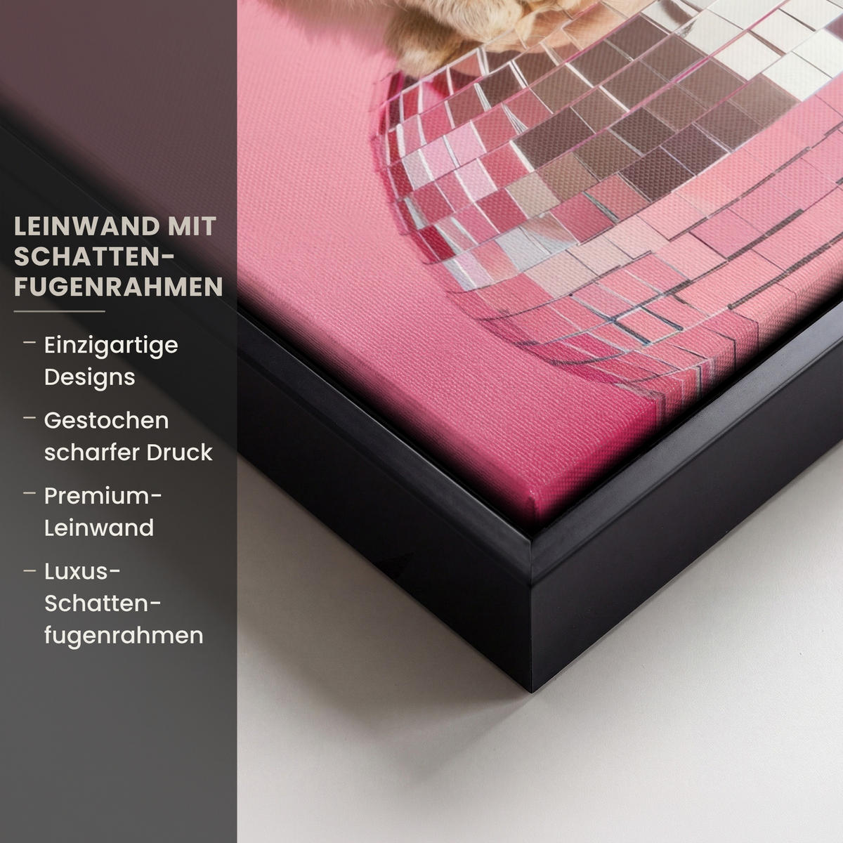 LEINWAND Bilder mit Rahmen - Schleife - Discoball - Kaninchen - 20x30 - Pink, Textil (20/30cm) - MuchoWow