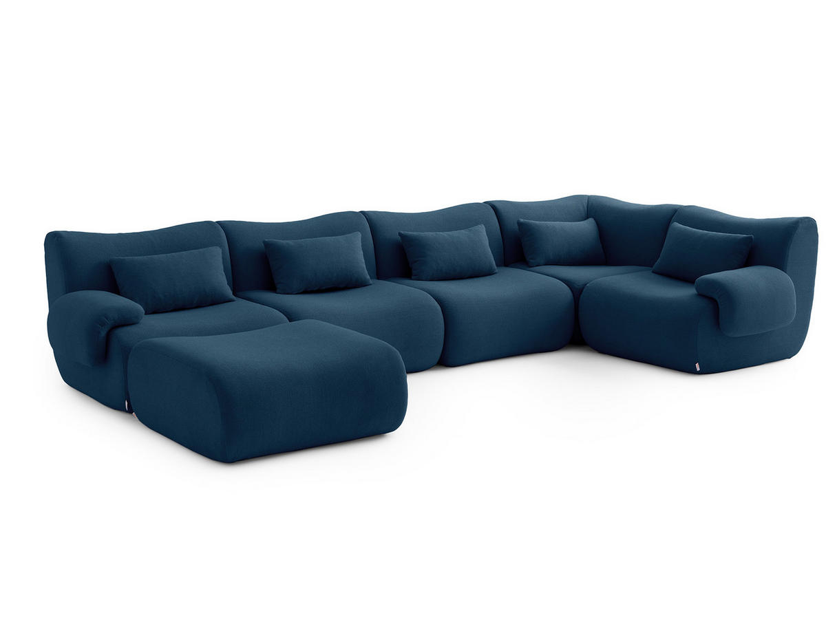 WOHNLANDSCHAFT Bouclé-Stoff Tiefblau - Blau, Textil (356/73/190cm) - MILYsofa