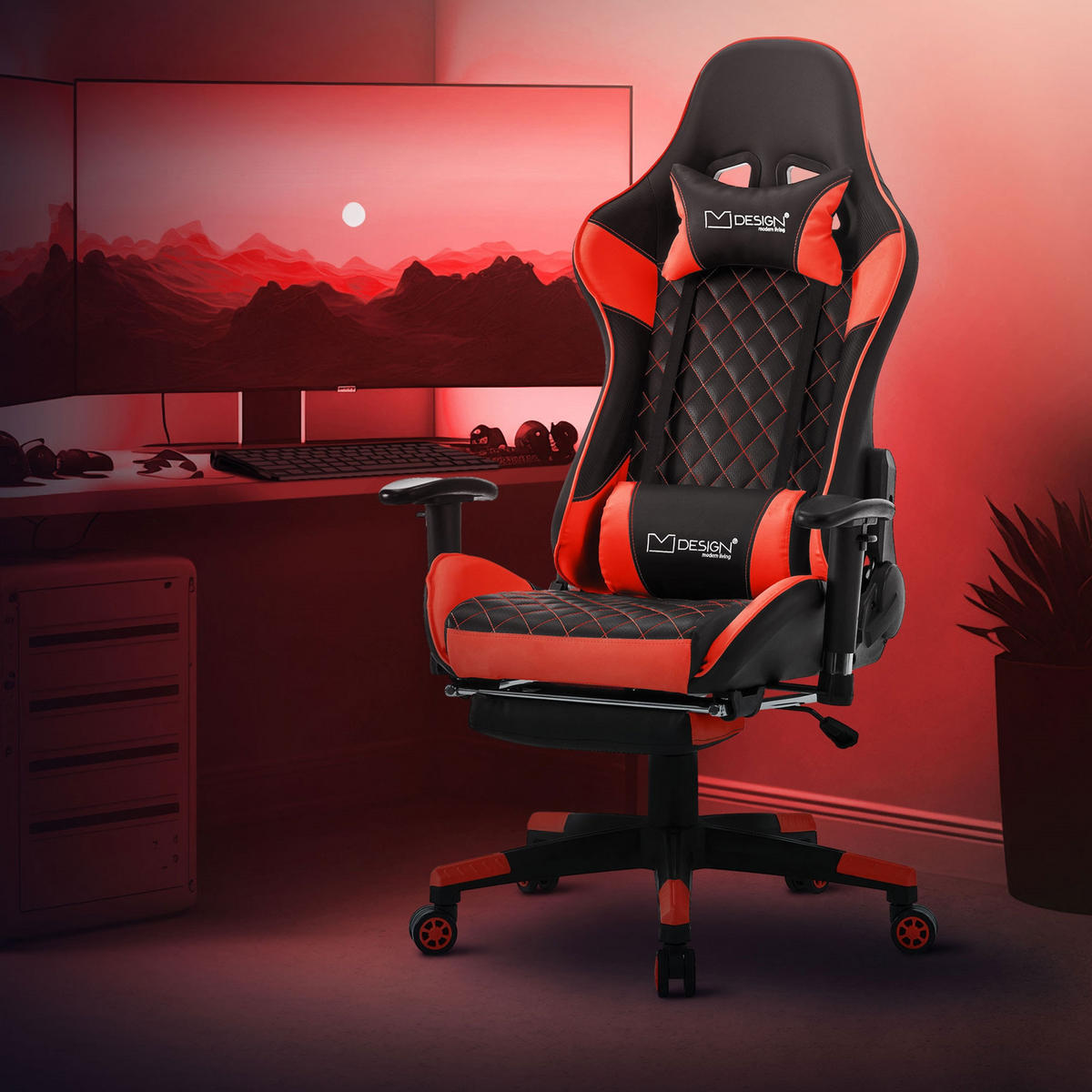 GAMING-STUHL Schwarz-Rot - Rot, Metall (68/135/73cm) - ML-DESIGN