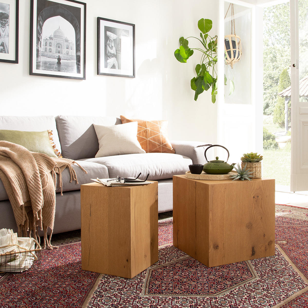 BEISTELLTISCH - Echtholzfurnier - Eichefarben, Holzwerkstoff (27/27/40cm) - home24