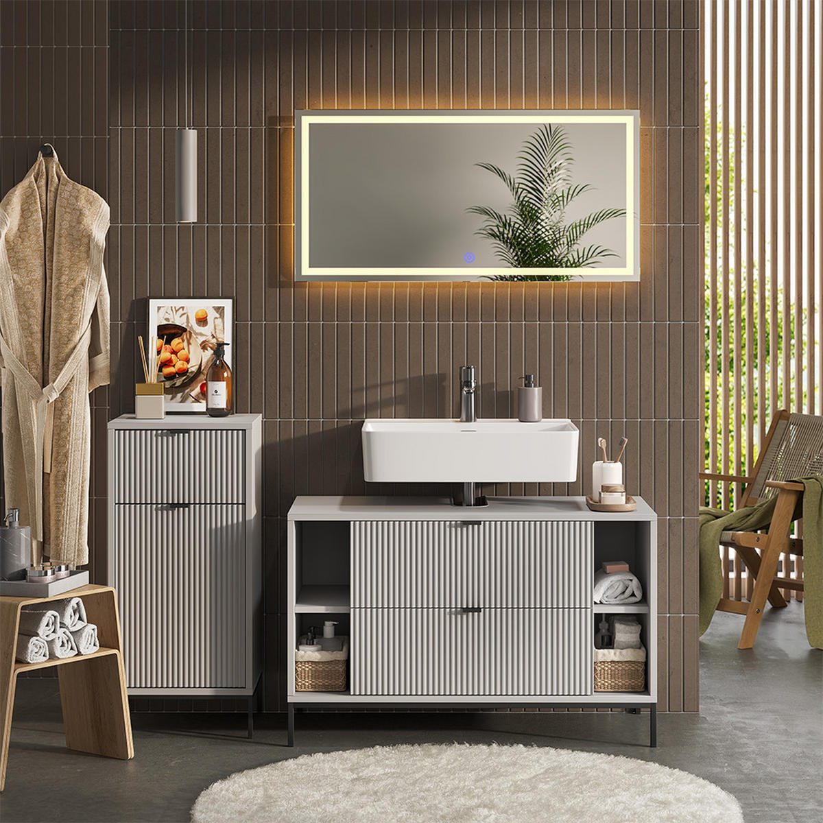 BADMÖBEL-SET Eliza Grau 3 Teile - Grau, Holzwerkstoff (100/63/45.1cm) - Vicco