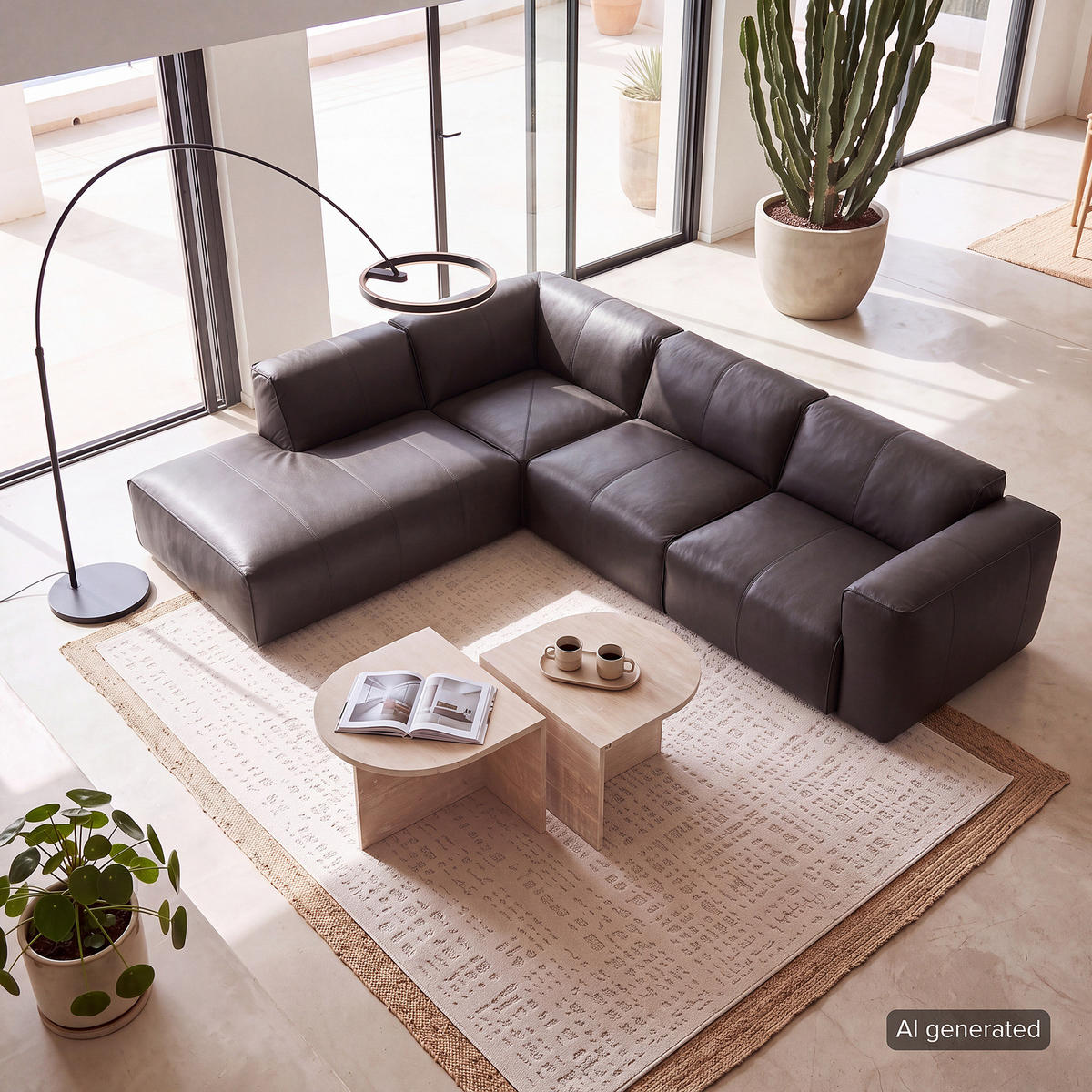 3-SITZER ECKSOFA mit Recamiere - Schwarz/Grau, Leder/Kunststoff (295/231cm) - home24