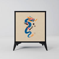 SIDEBOARD MYTHOLOGICAL CREATURES, Schwarz, 57,5x42x70,5 cm, Schwarze Metall-Sternfüße - Multicolor/Schwarz, Holzwerkstoff/Metall (57.5/70.5/42cm) - SpaceRebels