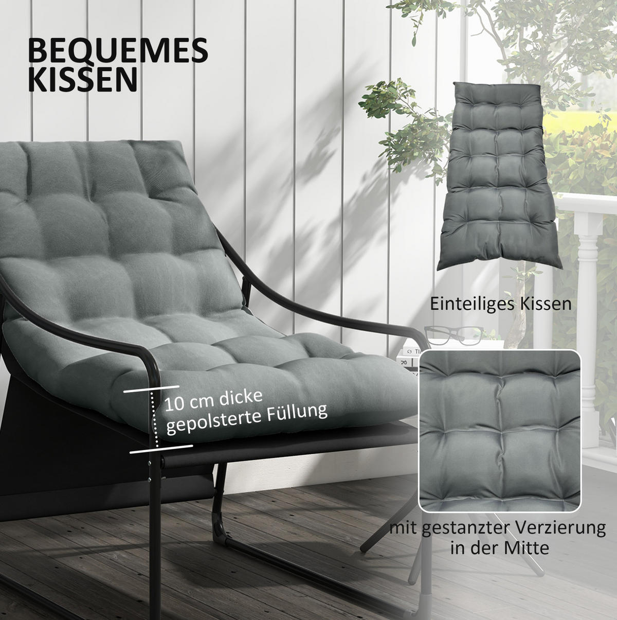 SONNENLIEGE aus Stahl 62x110x88cm in Grau mit 10 cm Sitzkissen - Grau, Metall (62/88/110cm) - Modfu