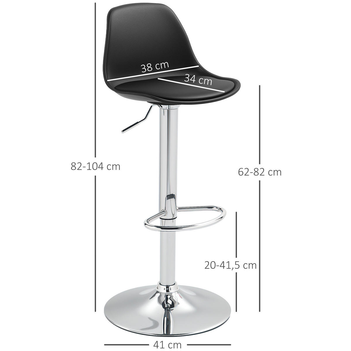 BARHOCKER 2er Set, Gepolstert Barstuhl mit Stahlgestell, Lehne für Küche Schwarz - Schwarz, Leder (38/104/42cm) - HOMCOM