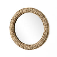 52CM H Runder Wandspiegel mit Rahmen aus geflochtener Wasserhyazinthe Geeignet für Badezimmer, Wohnzimmer und Schlafzimmer - Hellbraun/Beige, Glas/Holz (52/3.5/52cm) - Hometopia