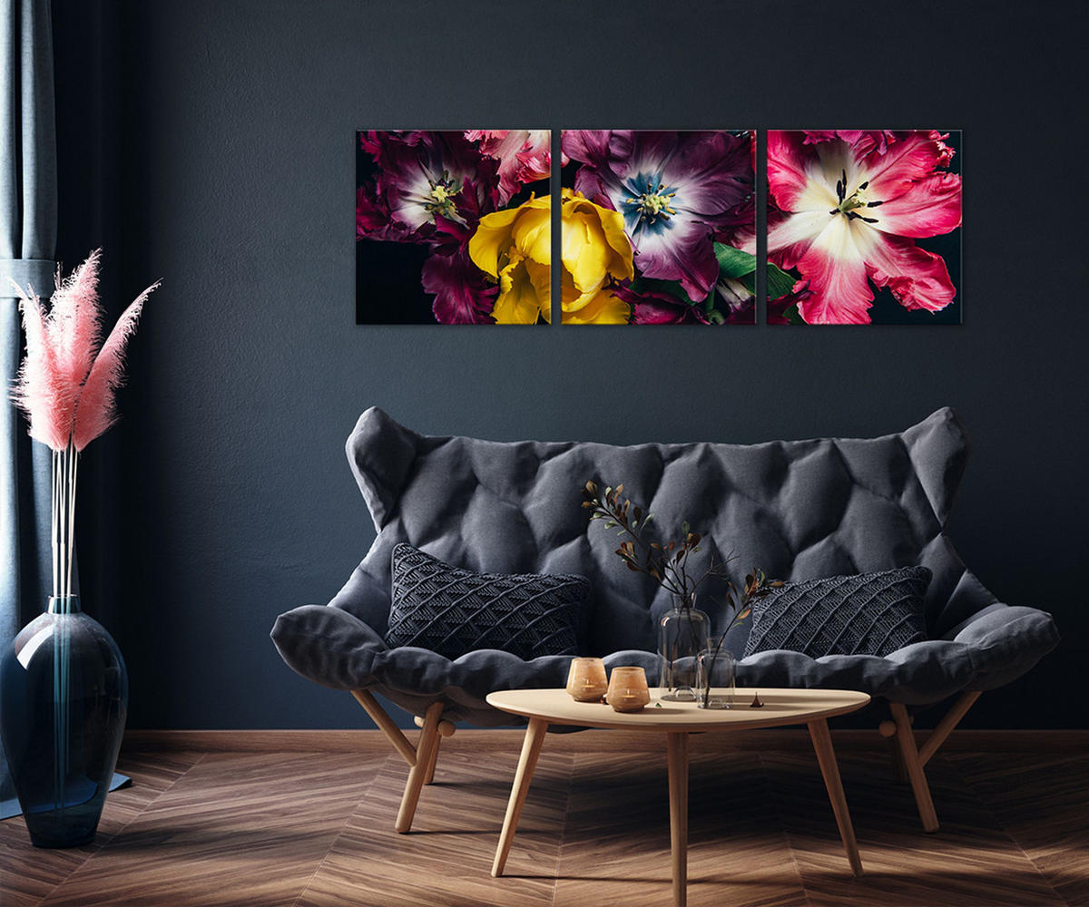 BILDER-SET aus Glas je 50x50 cm Tulpen rot pink - Gelb, Glas (150/50cm) - artissimo