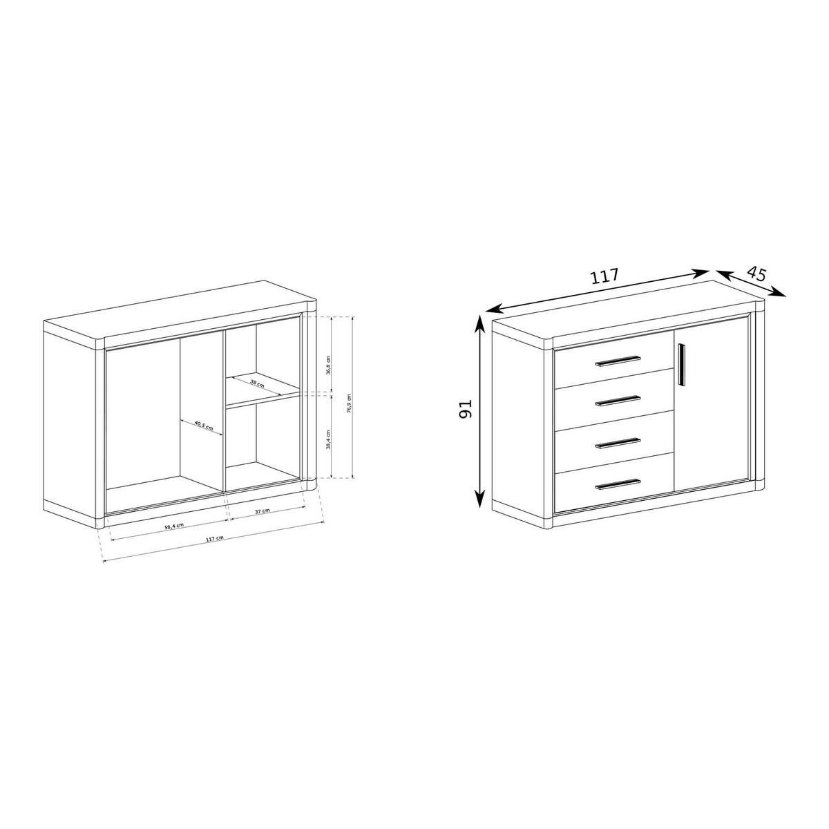 KOMMODE Dallas D-3 117 x 91 x 45 cm Eiche Sonoma - Sonoma Eiche, Holzwerkstoff/Kunststoff (117/91/45cm) - Koseto