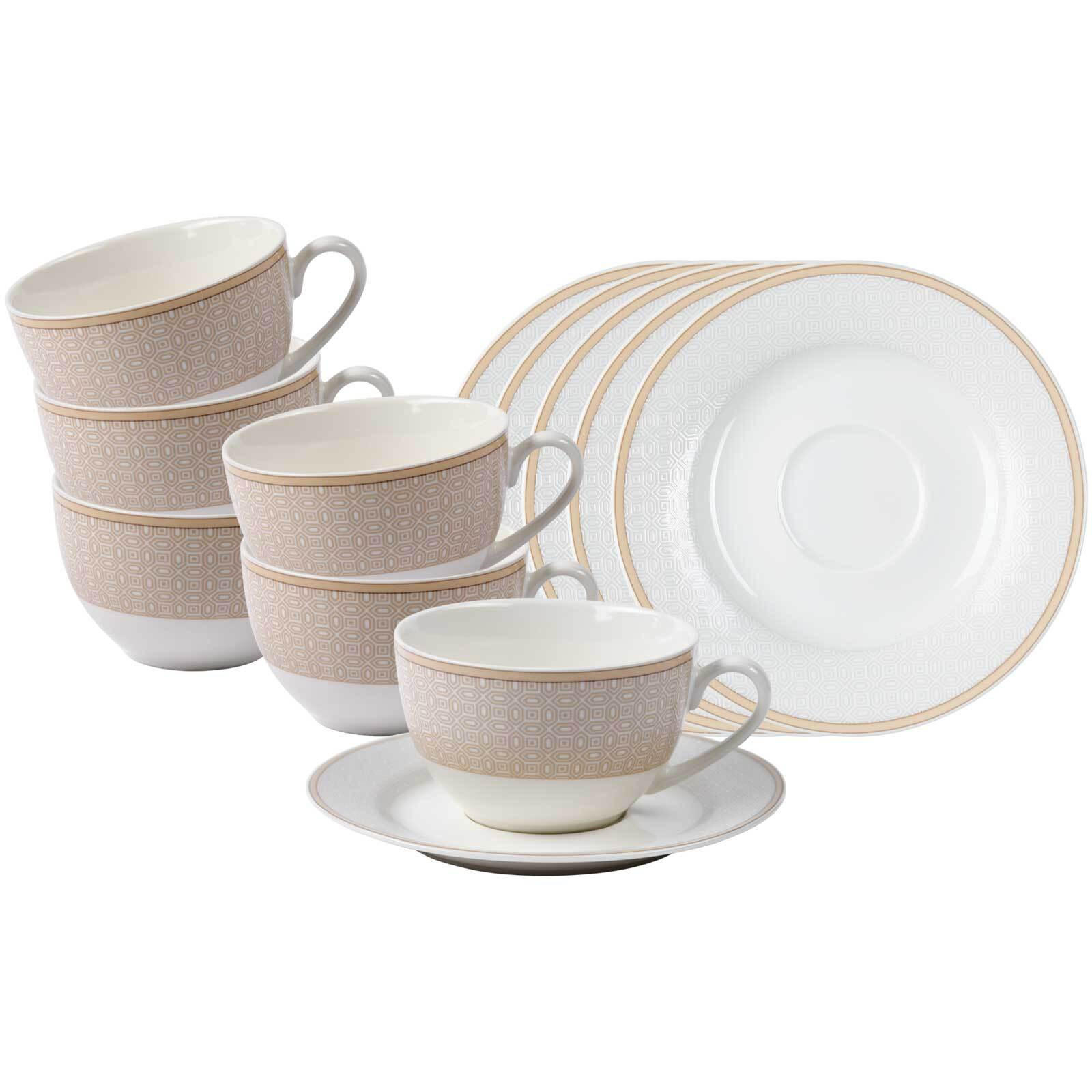 KAFFEETASSEN MIT UNTERTASSEN Geo beige 250 ml 6er Set - Beige, Keramik (15.5/8/15.5cm) - Ritzenhoff Breker