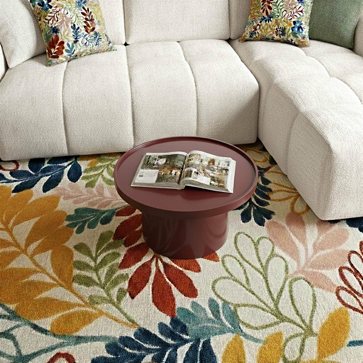 COUCHTISCH, Bordeauxrot - Lila, Holzwerkstoff (50/50/30cm) - Oviala