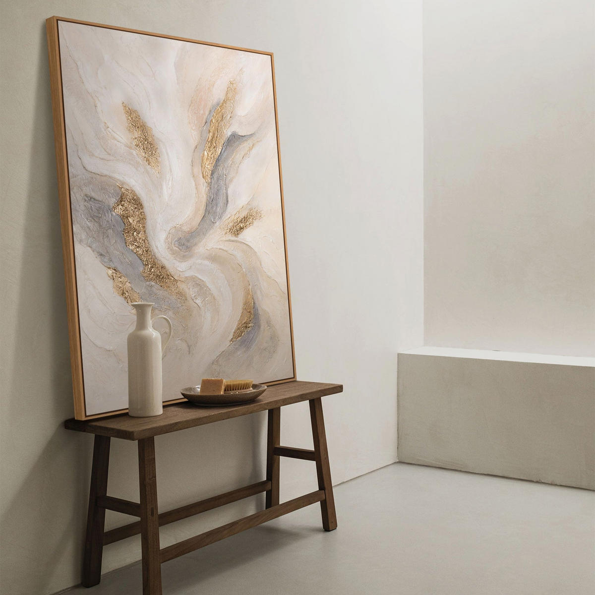 GEMÄLDE Strahlende Ströme Schattenfugenrahmen Beige 120x80 cm - Beige, Holz (120/80cm) - YS-art gallery
