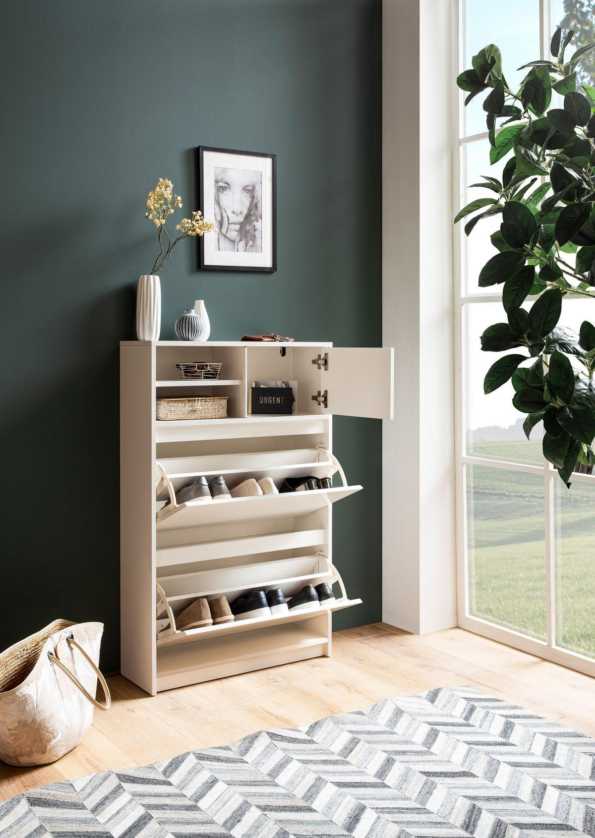 SCHUHSCHRANK – Weiß, 71x110x24 cm, Schuhkipper geschlossen, mit Ablage - Weiß, Metall (71/110/24cm) - KADIMA DESIGN
